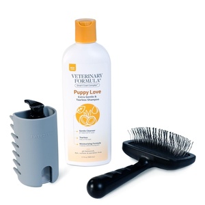 image:imagePuppy Love Gentle Bath amp Grooming Set by Veterinary Formula amp Tweezerman  Tearless Puppy Shampoo with 2in1 Bath Brush amp Large Slicker Brush  Complete Bath Kit for Medium amp Large Dogs amp PuppiesBundle