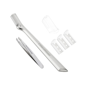 image:imageTweezerman Eyebrow Razor with 3 Replacement Blades amp Safety CapStainless Steel Brow Razor wMini Tweezer